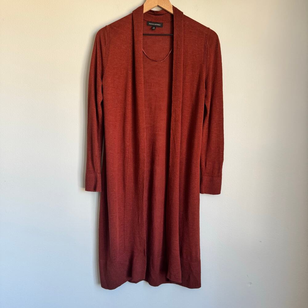Banana Republic XS Duster Cardigan Linen Blend Open Front Long Sweater Rust